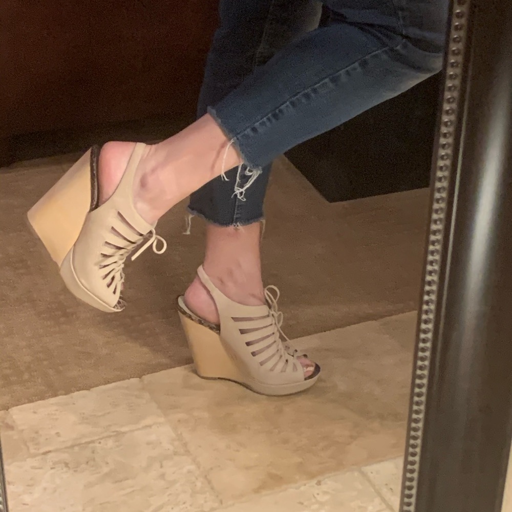 Hinge | lace up slingback wedges
